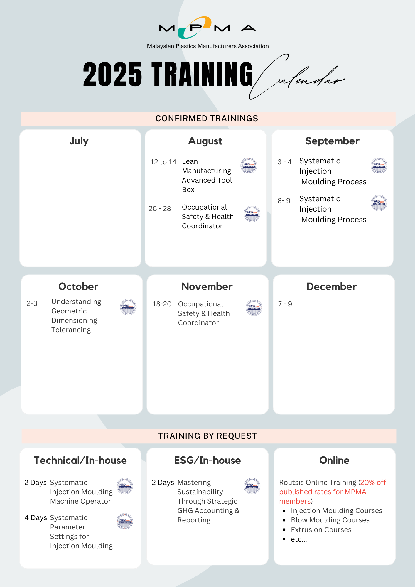 TRAINING CALENDAR MPMA