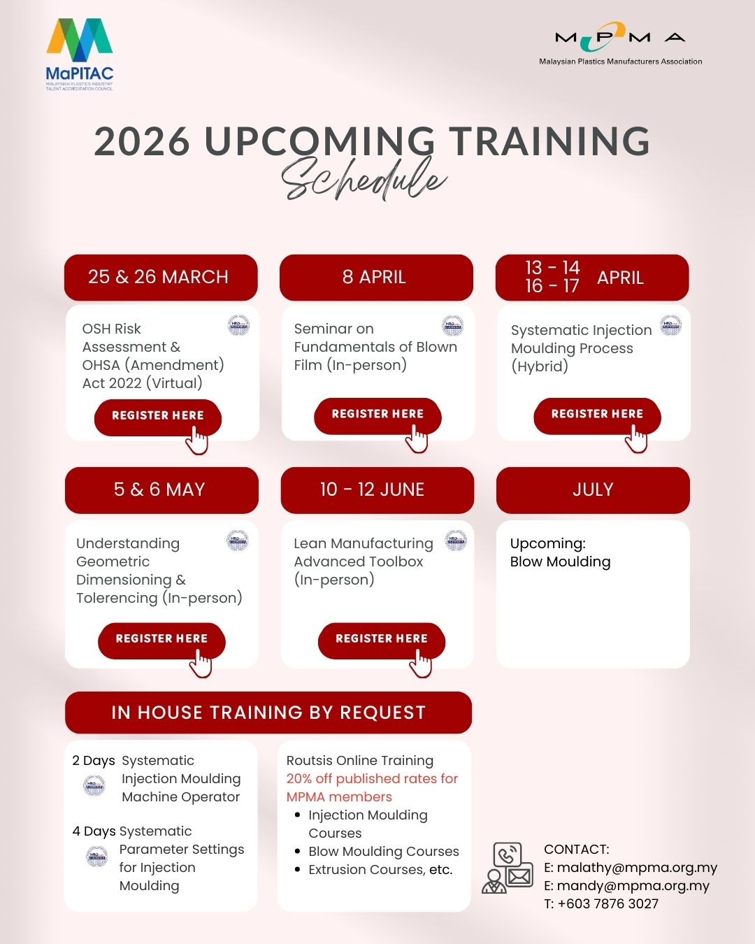 2026 Upcoming training 