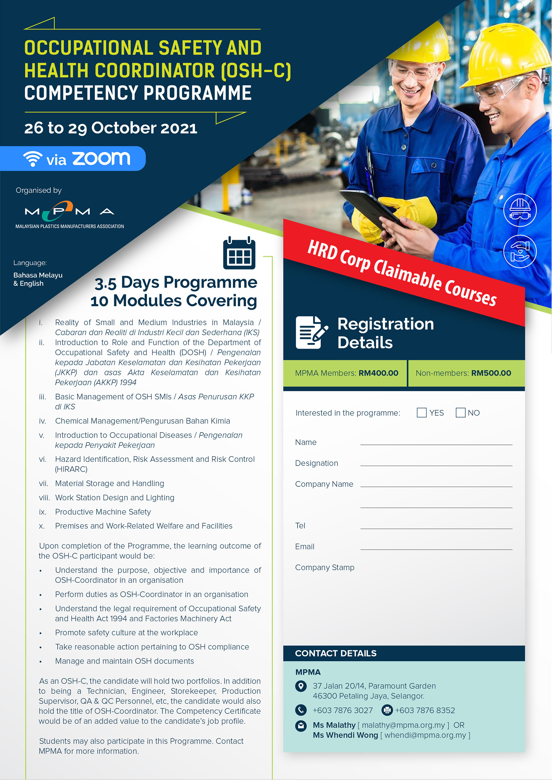 Occupational Safety and Health Coordinator (OSH-C) Online Training Programme