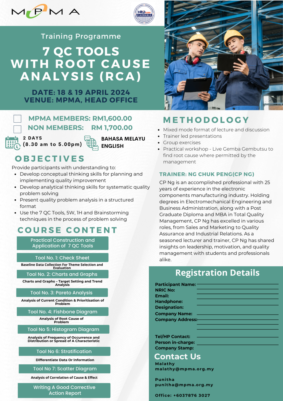7QC TOOLS WITH ROOT CAUSE ANALYSIS (RCA) TRAINING PROGRAMME