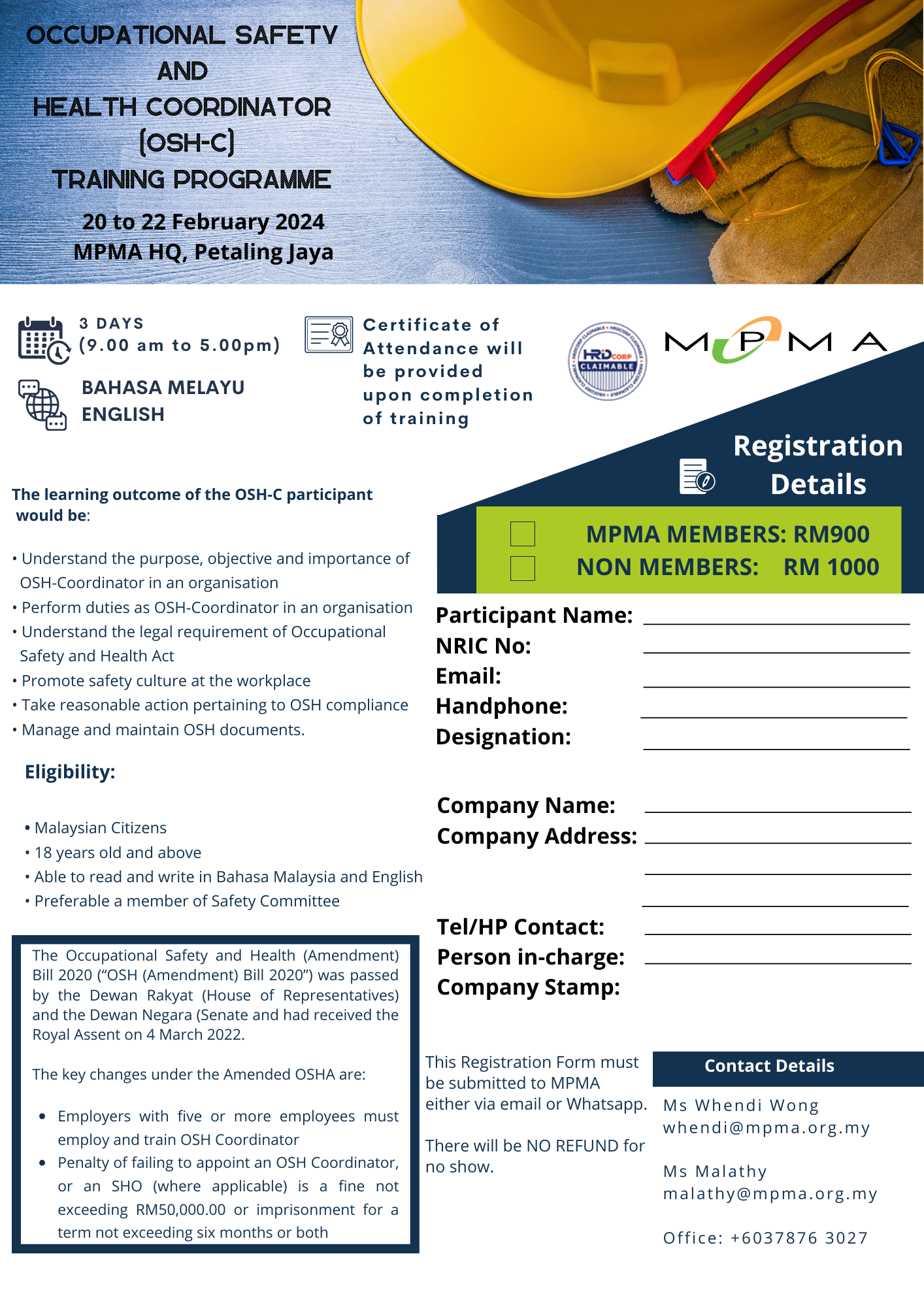 OCCUPATIONAL SAFETY & HEALTH COORDINATOR TRAINING PROGRAMME