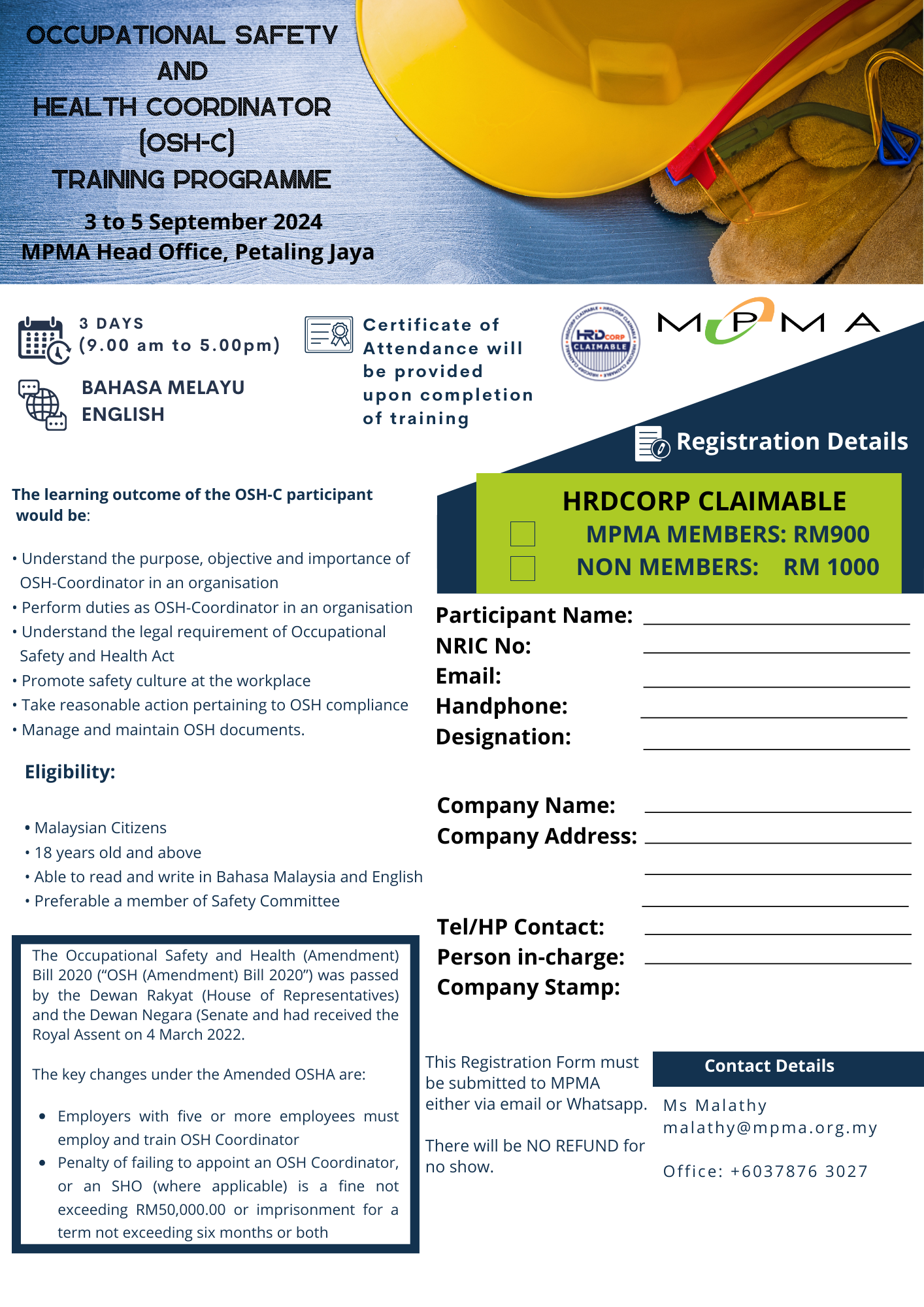 OCCUPATIONAL SAFETY & HEALTH COORDINATOR TRAINING PROGRAMME