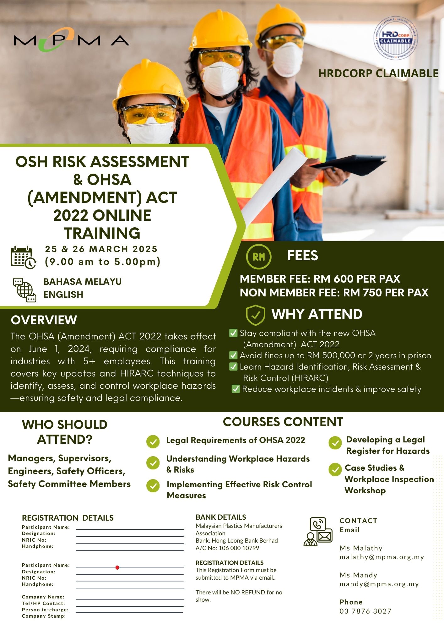 OCCUPATIONAL SAFETY & HEALTH RISK ASSESSMENT ONLINE TRAINING PROGRAMME